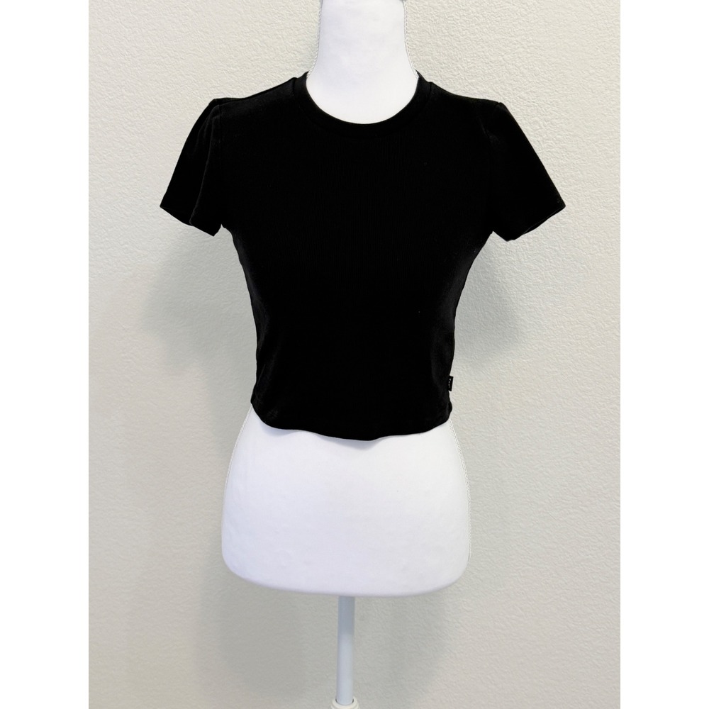 Tna Aritzia Black Ribbed Crop Top Short Sleeve Crew Neck Tee Small